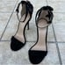Tory Burch Black Suede Jules Floral Appliquè Ankle Strap Open Toe Sandals