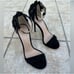 Tory Burch Black Suede Jules Floral Appliquè Ankle Strap Open Toe Sandals