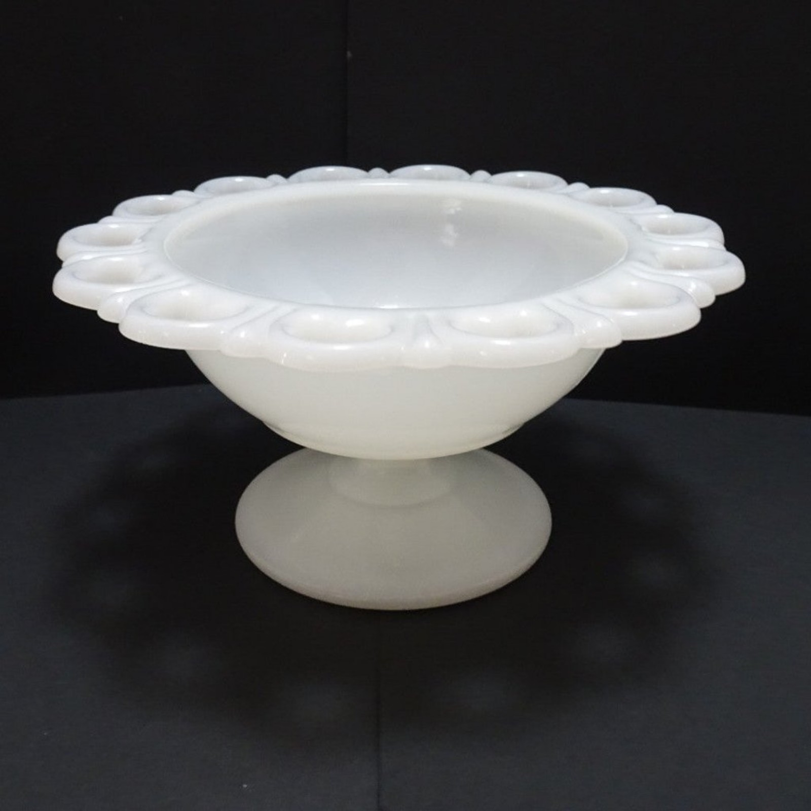 VTG Anchor Hocking Old Colony Lace Edge Milk Glass Pedestal Bowl Home Decor Dish