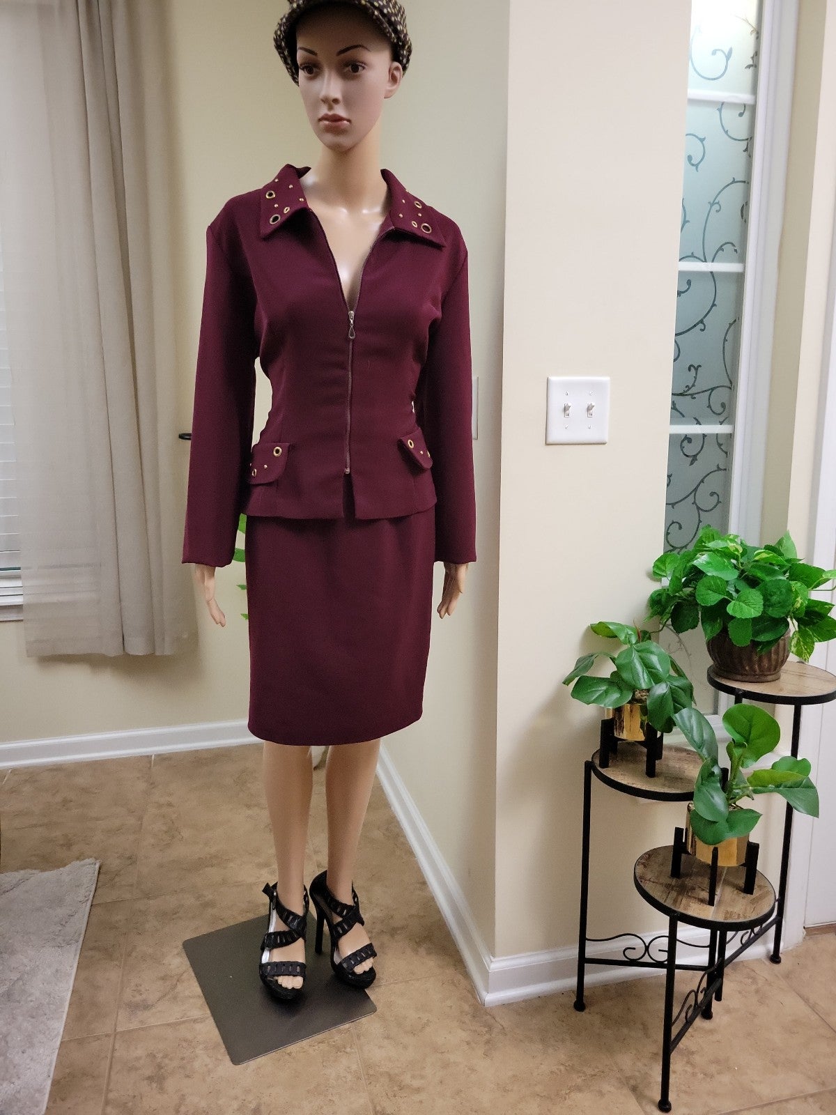 Women Burgundy Skirt Suit