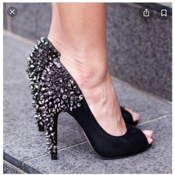 Michael black Leather Studs Spikes & Rhinestone Pumps