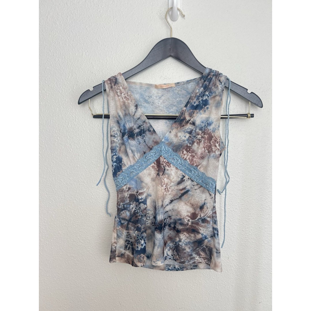 VTG Forever 21 Y2K Tie-Dye Empire Waist V-Neck Lace Cami Top Spaghetti Straps XS