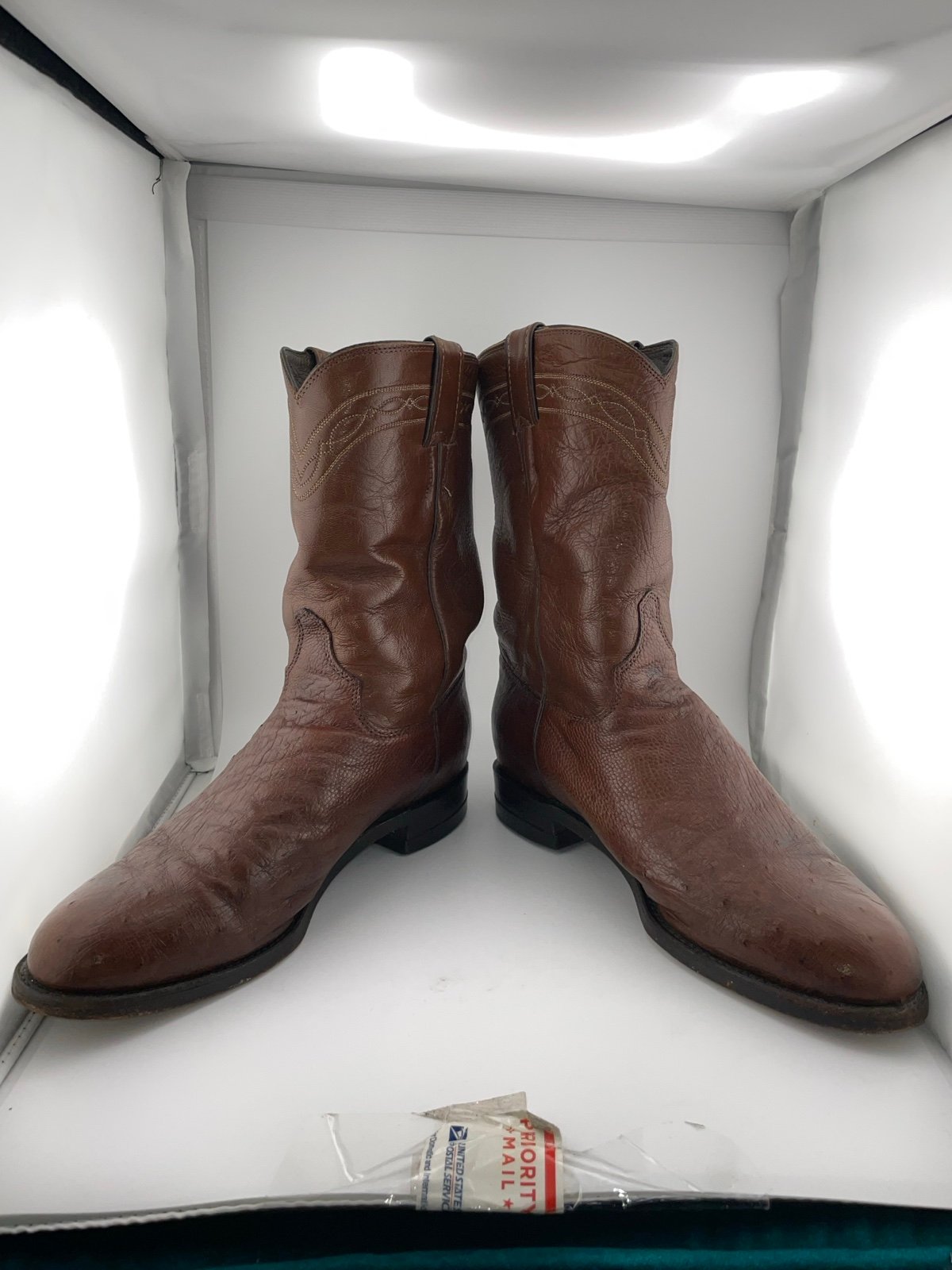 Justin USA Brown Ostrich Skin Roper Western Cowboy Boots Men’s Size 9.5D