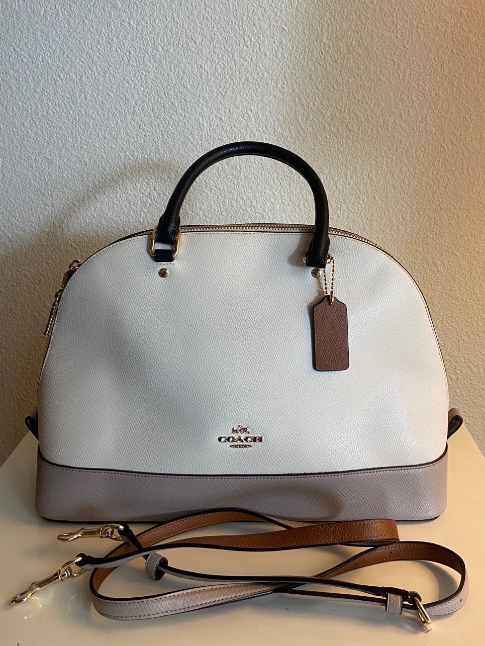Coach Beige/Multicolor Pebble Leather/Smooth Leather Satchel