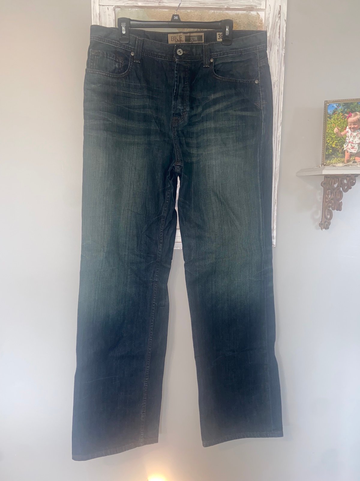 Men’s BKE Seth Bootcut Dark Wash Jeans 36X34 Button Fly Fade