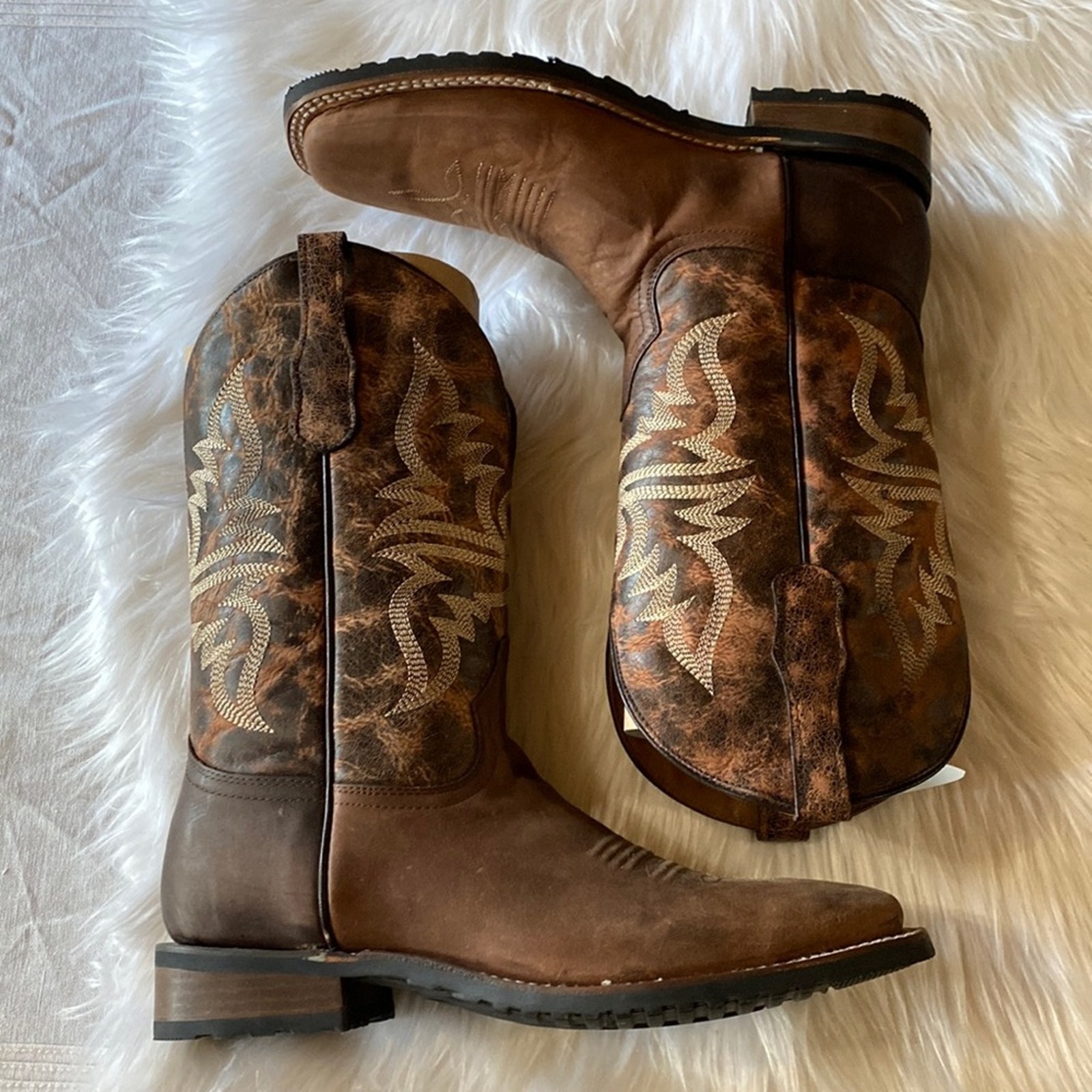 Circle G mens shedron embroidered square toe boots brown NWB 13EE