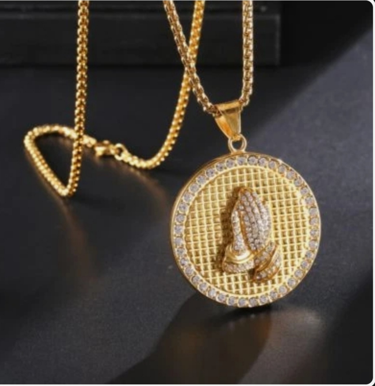 1Ct Lab Created Diamond Round Praying Hand Christ Pendant 14K Yellow Gold Plated