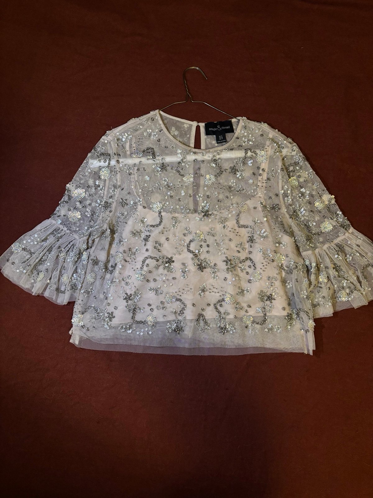 Needle and thread nude beaded top