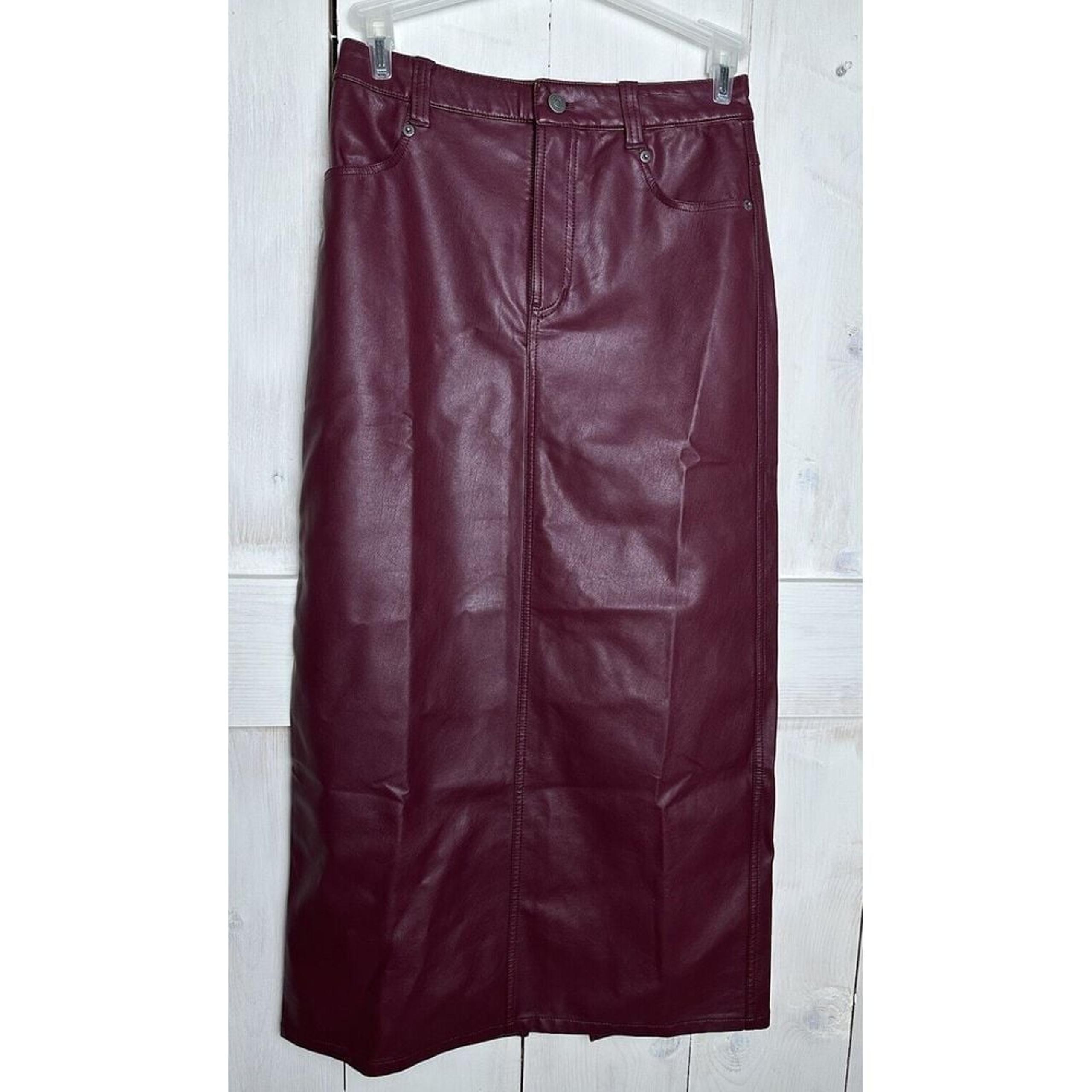 Free People Women's City Slicker Vegan Leather Maxi Skirt Red Wine Size 0 NWT