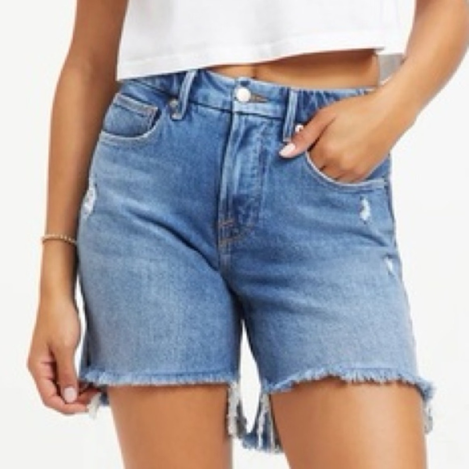NWT Good American Frayed Distressed High Rise Jean Shorts Size 2 / 26 115.00