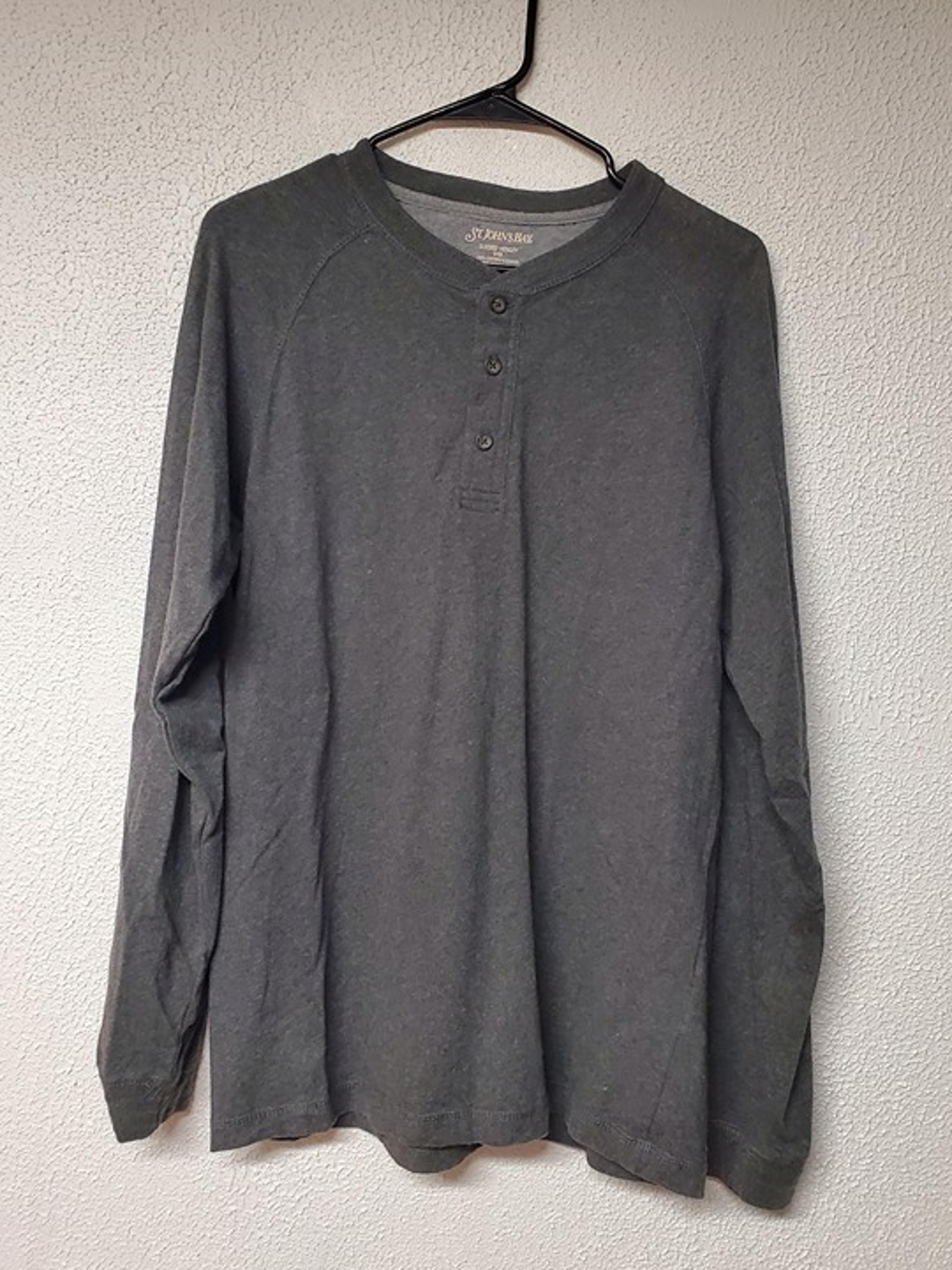Men's Sueded Henley Long Sleeve Gray Pullover by St. Johns Bay Size Small