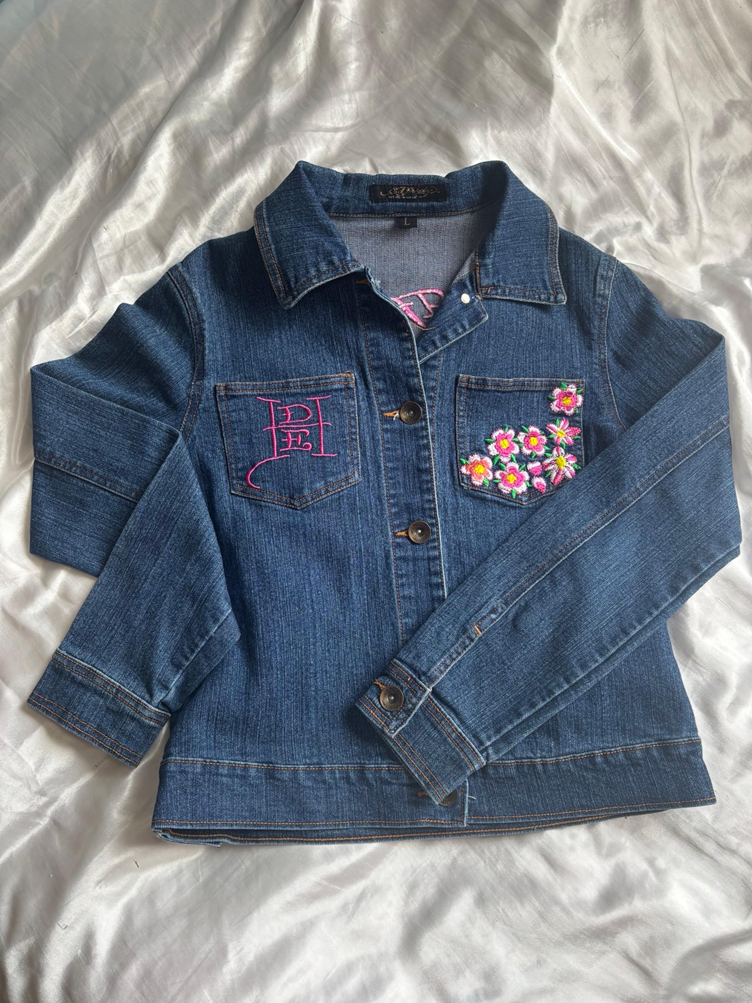 Ed Hardy Embroidered Flower Denim Jacket