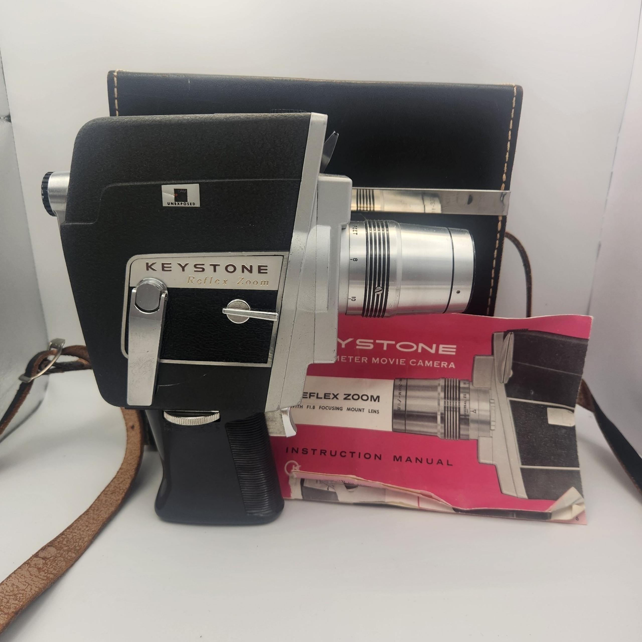 Keystone K-811 8MM Movie Camera, Reflex Zoom and Pistol Grip, Shutter Tested