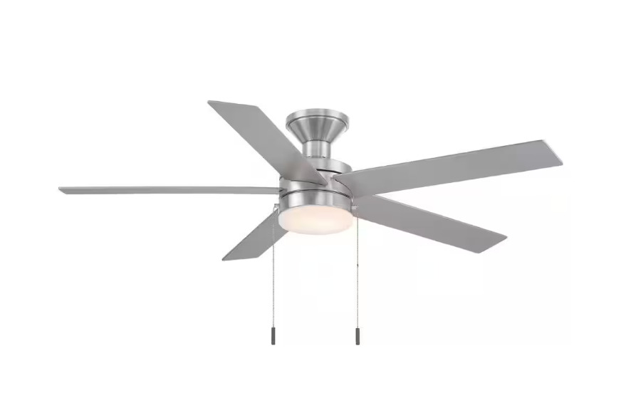 Hampton Bay Caltris 52 in. LED In/Outdoor Brushed Nickel Ceiling Fan with Light