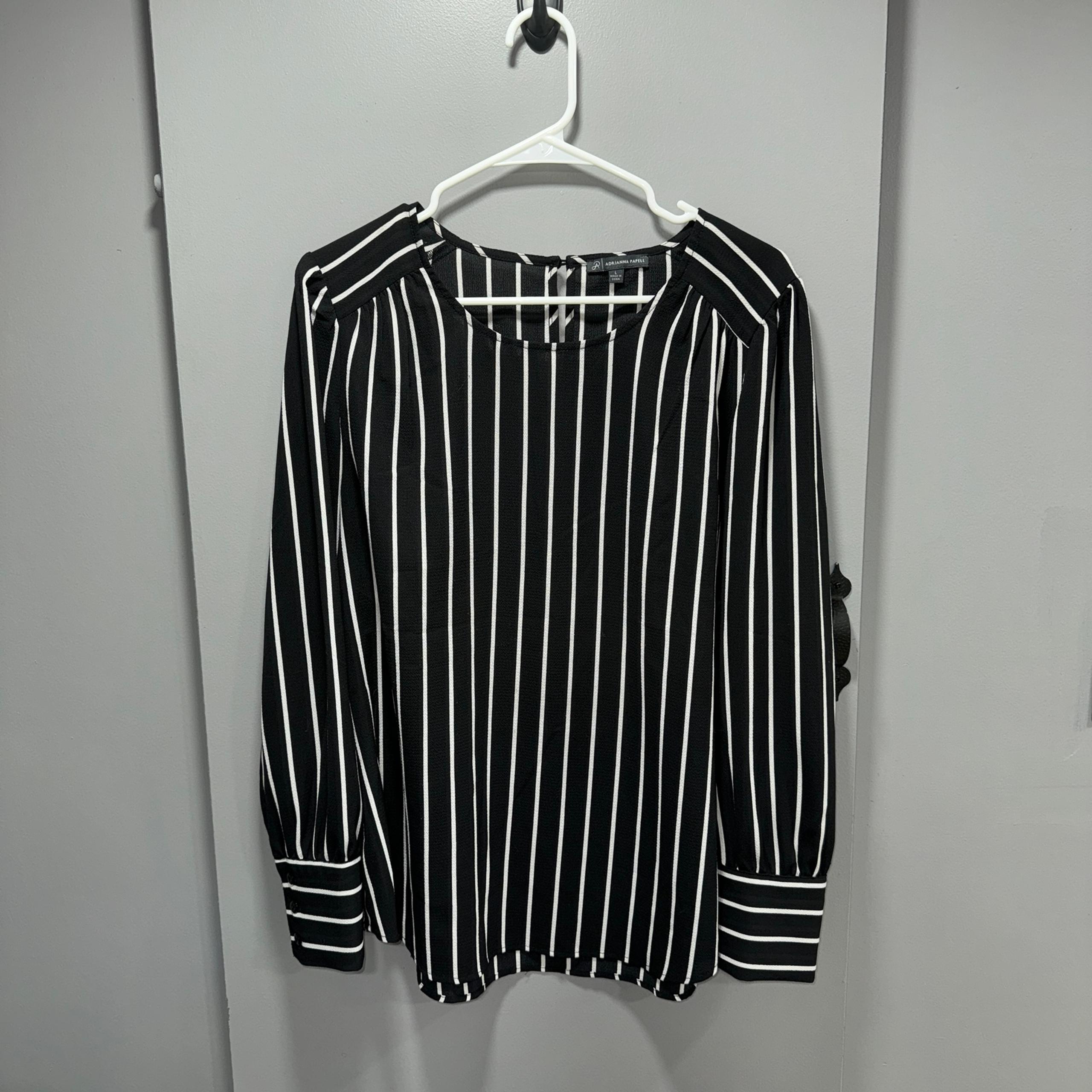 Womens Adriana Papell long sleeve stripe blouse top size large