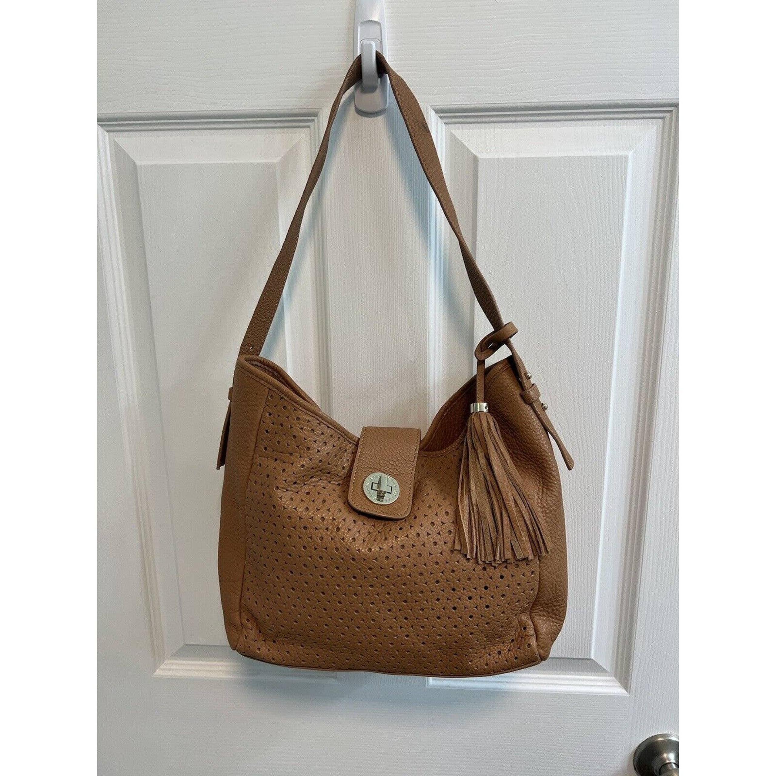 Isaac Mizrahi Tan Shoulder Strap Woven and Smooth Leather Bag Preowned