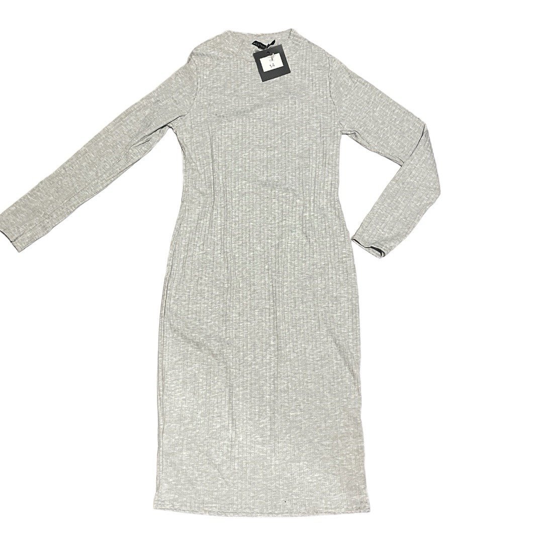 Parisian NWT Gray Ribbed Mock Neck Long Sleeve Midi Dress Size 10