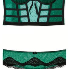 V.S. Dream Angels (2pc)-Strapless Dotted Mesh Corset Top/Lace Trim hipster Thong