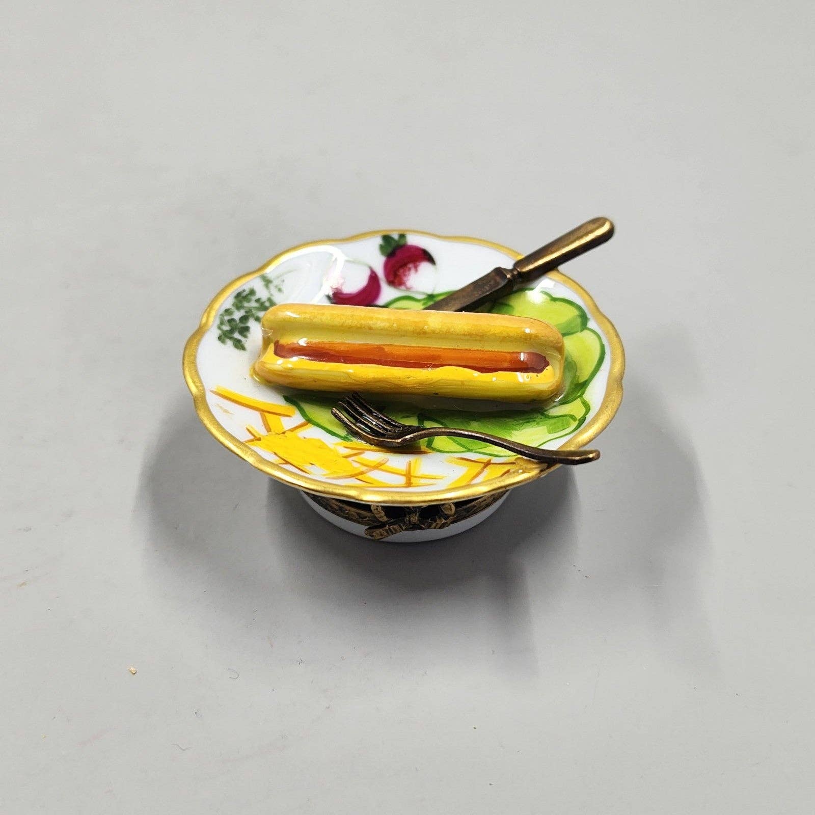 Limoges- Hotdog on Plate Trinket Box