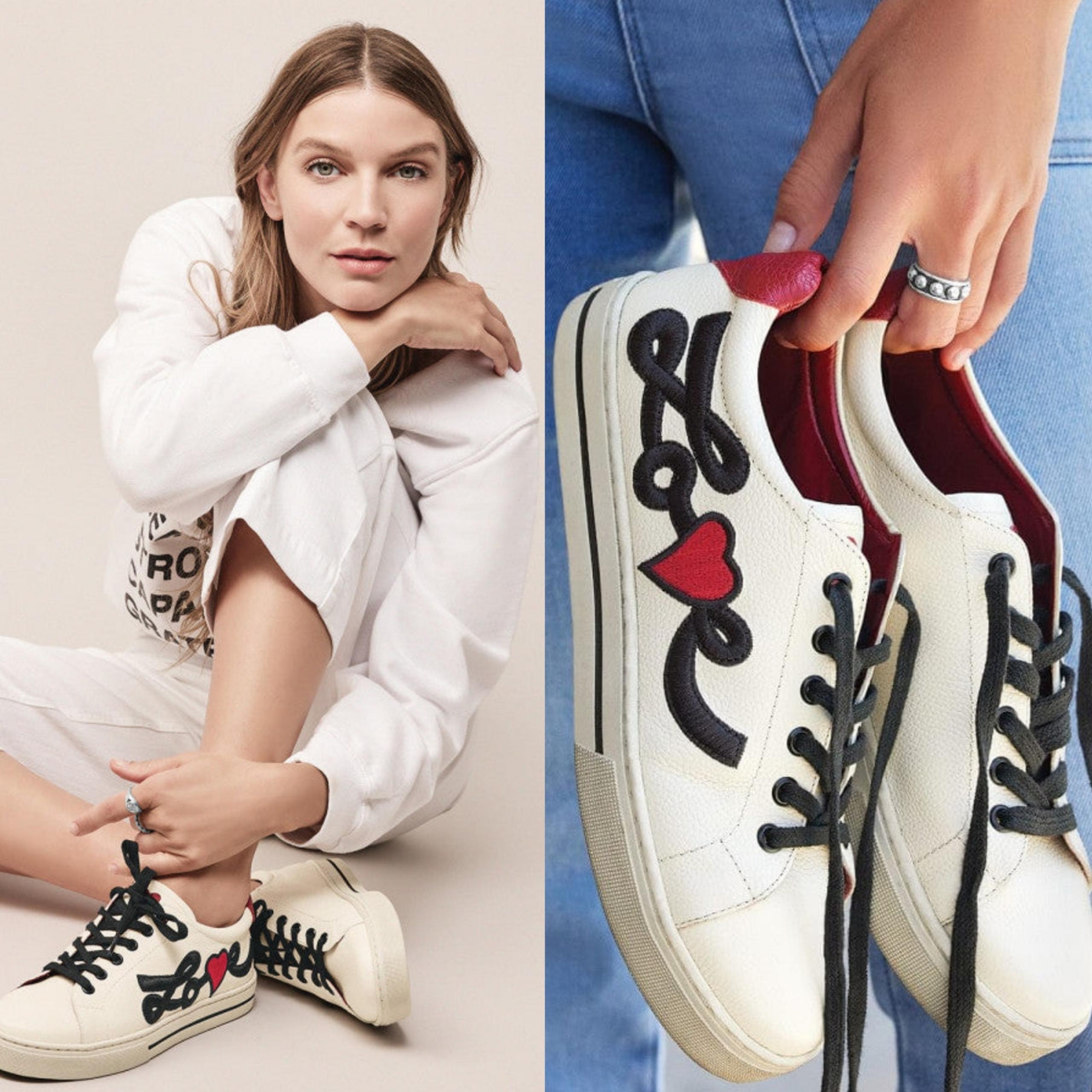 Brighton Love Me White Red Black Heart Leather Embroidered Sneakers Womens 5