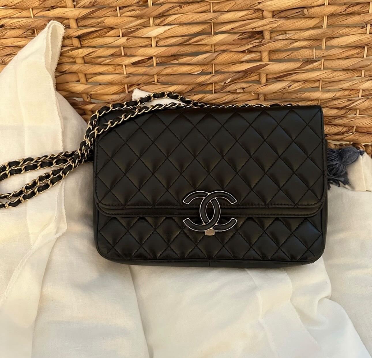 Chanel Double Compartment CC Chain Flap Quilted Leather Shoulder Bag