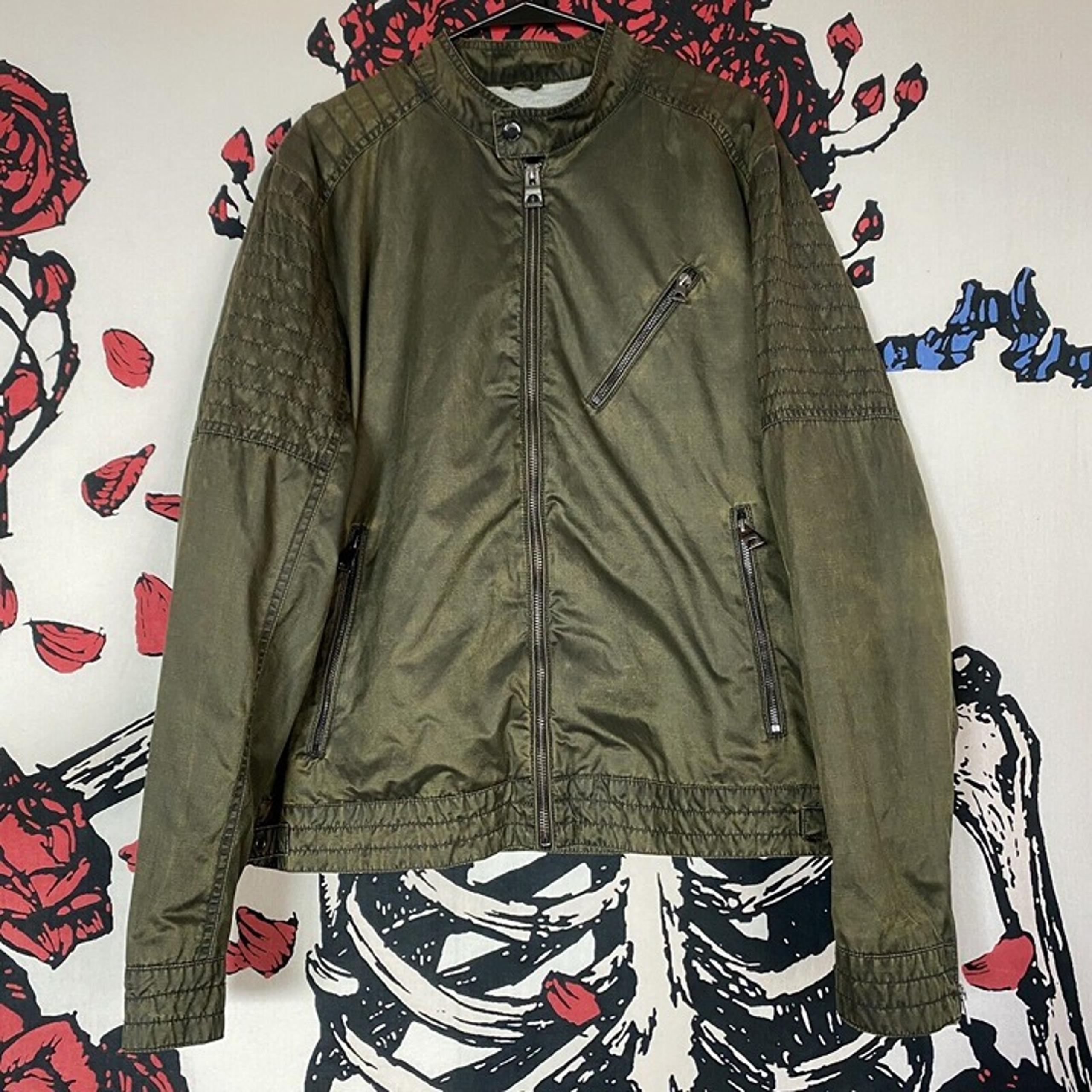VTG Y2K Guess Men's Moto Motorcycle Zip Button Windbreaker Bomber Jacket Green