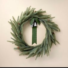 Hearth & Hand Faux Spruce Christmas Wreath with Bells and Velvet Ribbon Holiday