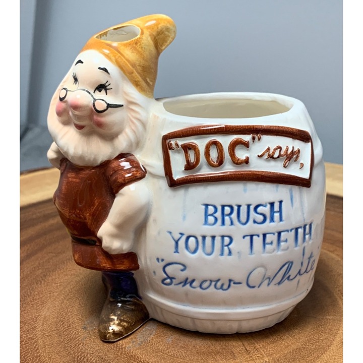 Vintage Walt Disney Productions Doc Toothbrush Holder Snow White Dwarf Ceramic