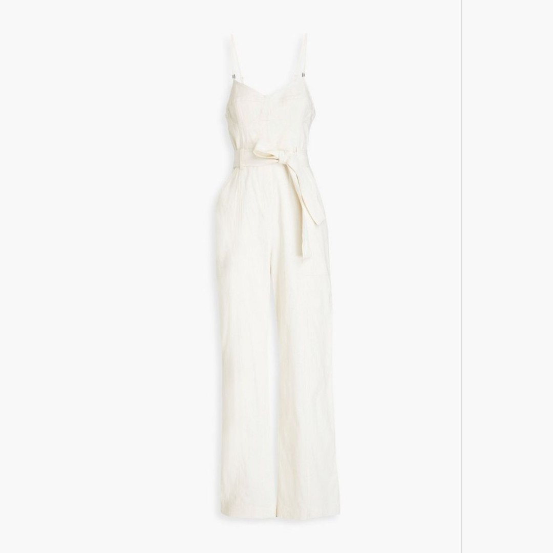 A.L.C. BELTED LINEN BLEND GABARDINE JUMPSUIT
