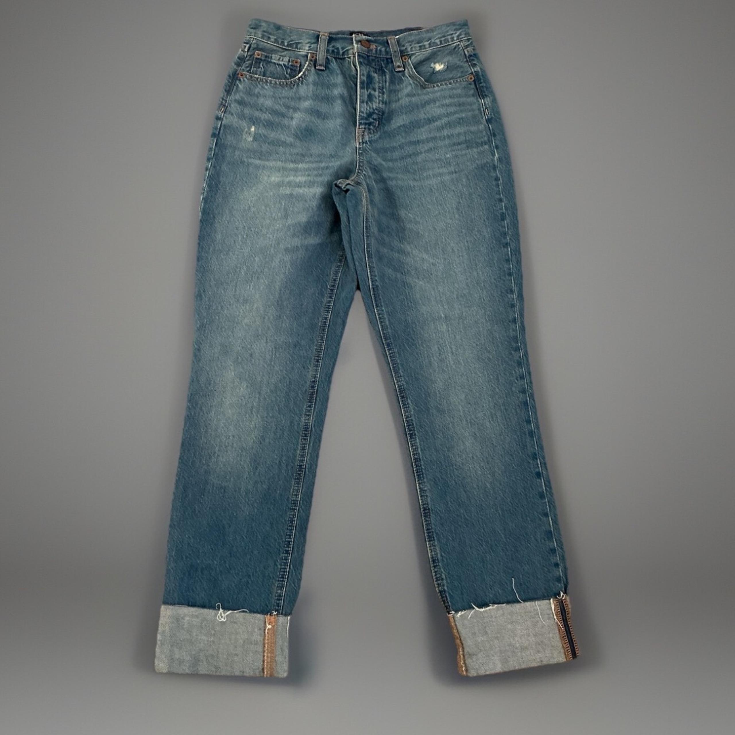 J.Crew High Rise Straight Crop Jeans Distressed Cuffed Hem Denim Womens Size 26