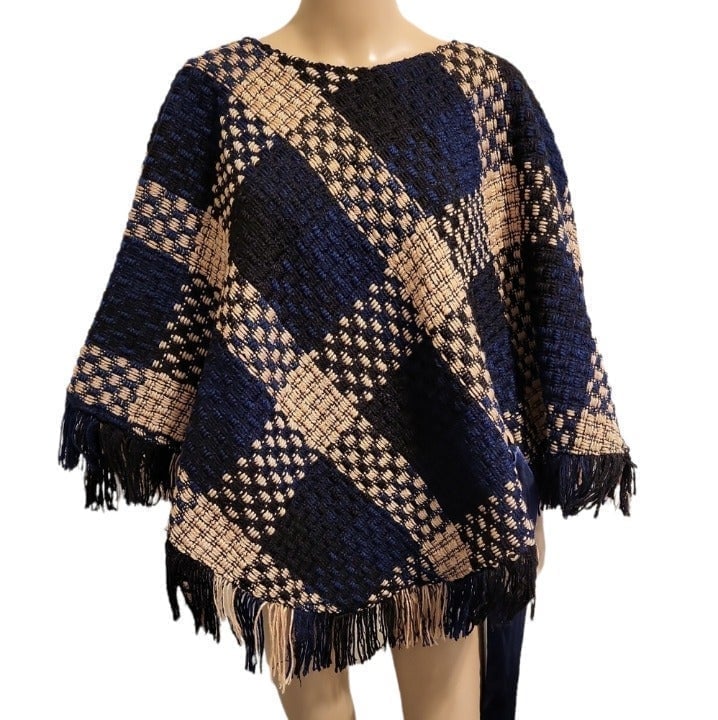 Jenny T New York Women's Knit Poncho w/Silk Tie (Size M)