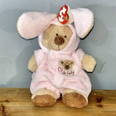 Ty Pluffies Love to Baby 2004 Tan Teddy Bear in Pink PJ's Baby Girl - 7 Tall
