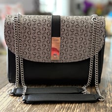 GUESS Chain Crossbody Bag – Monogram Design | Black, Gray & Silver | NWOT