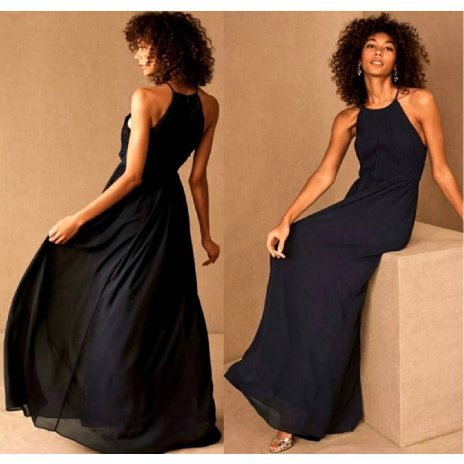Anthropologie BHLDN Madrie High Neck Versatile Navy Blue Dress Size 0