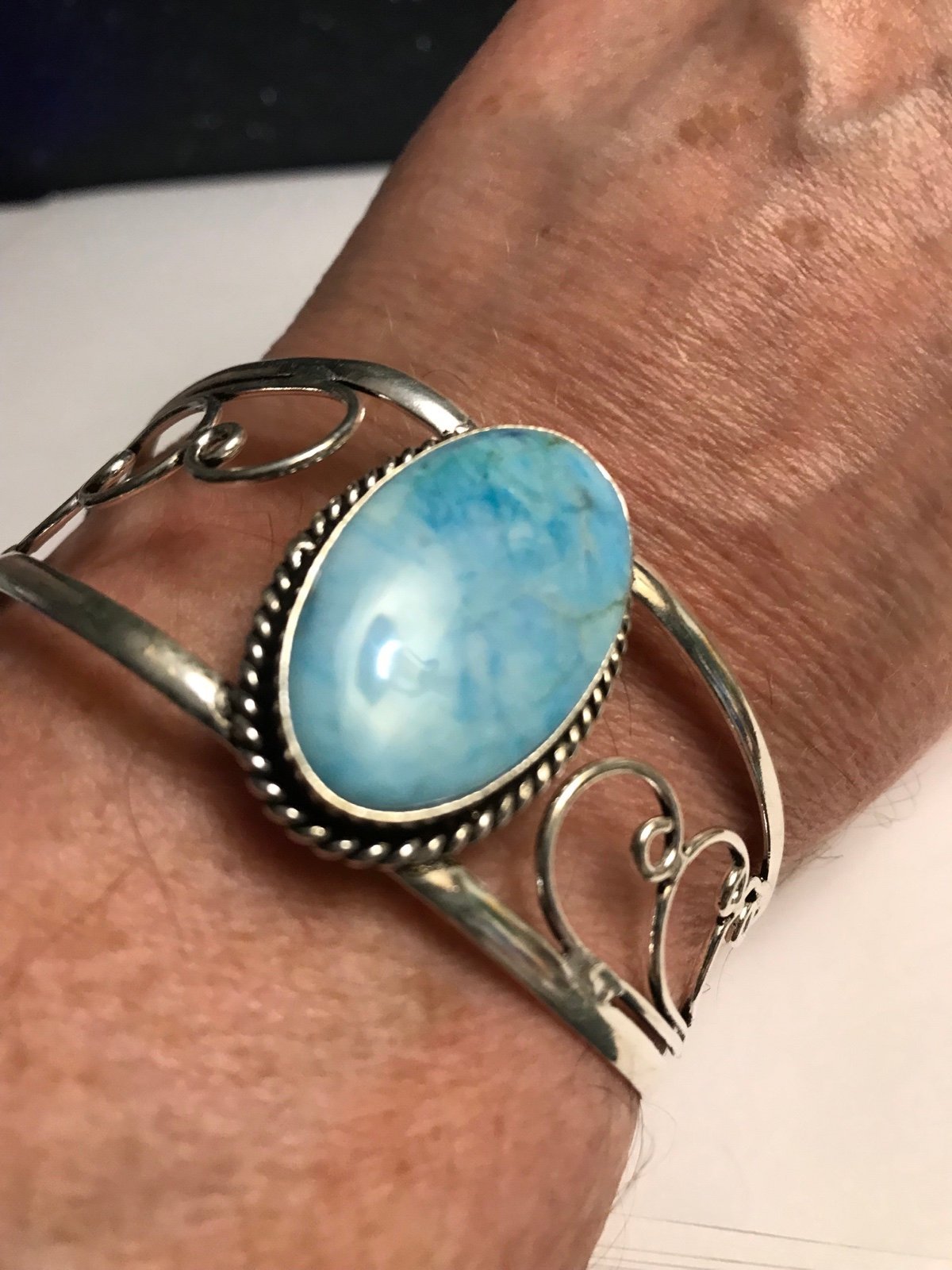 Larimar 925 Sterling Silver Cuff Bracelet