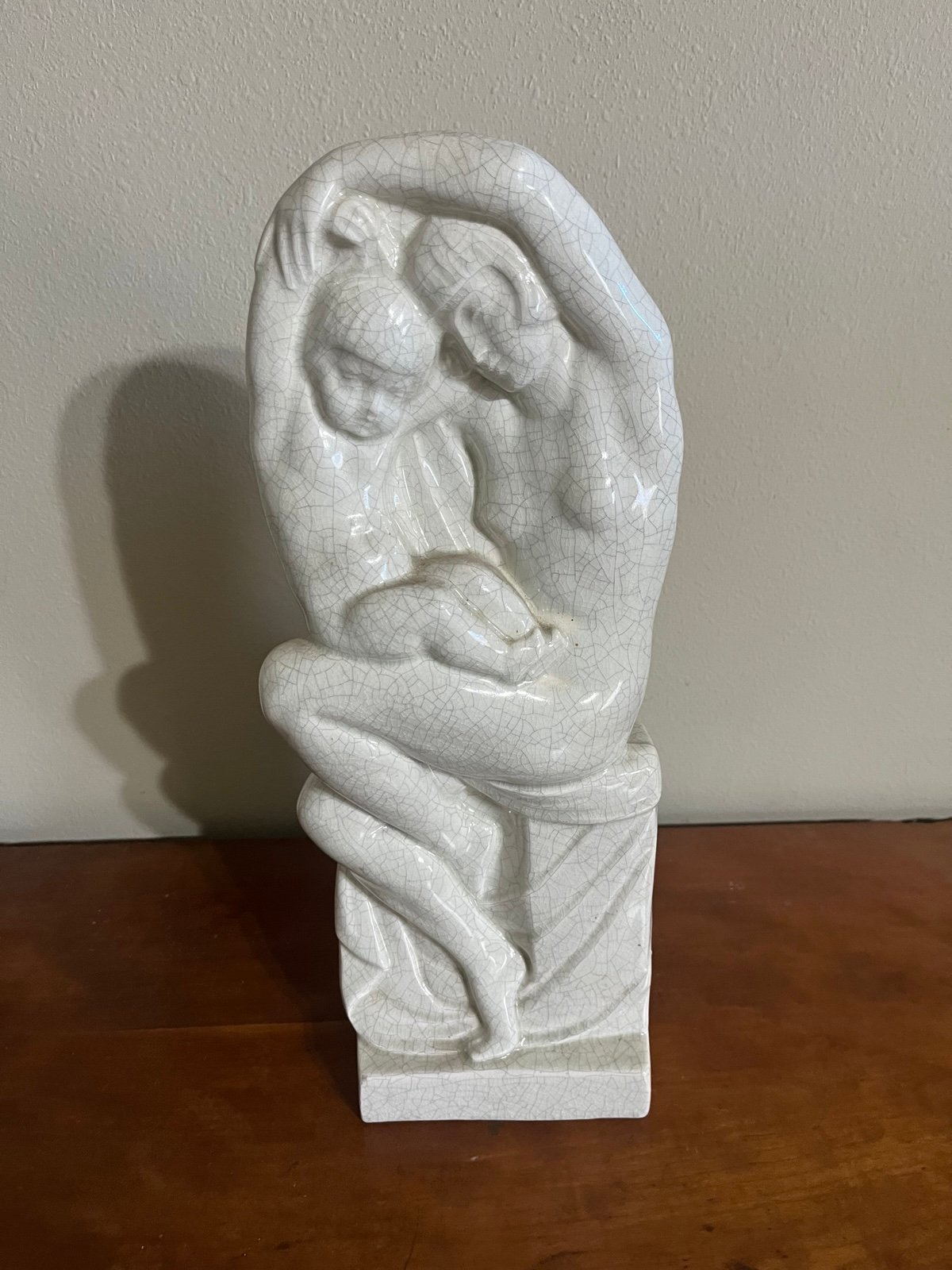 White Ceramic Figurine – Two Intertwined Figures with Crackle Glaze Finish