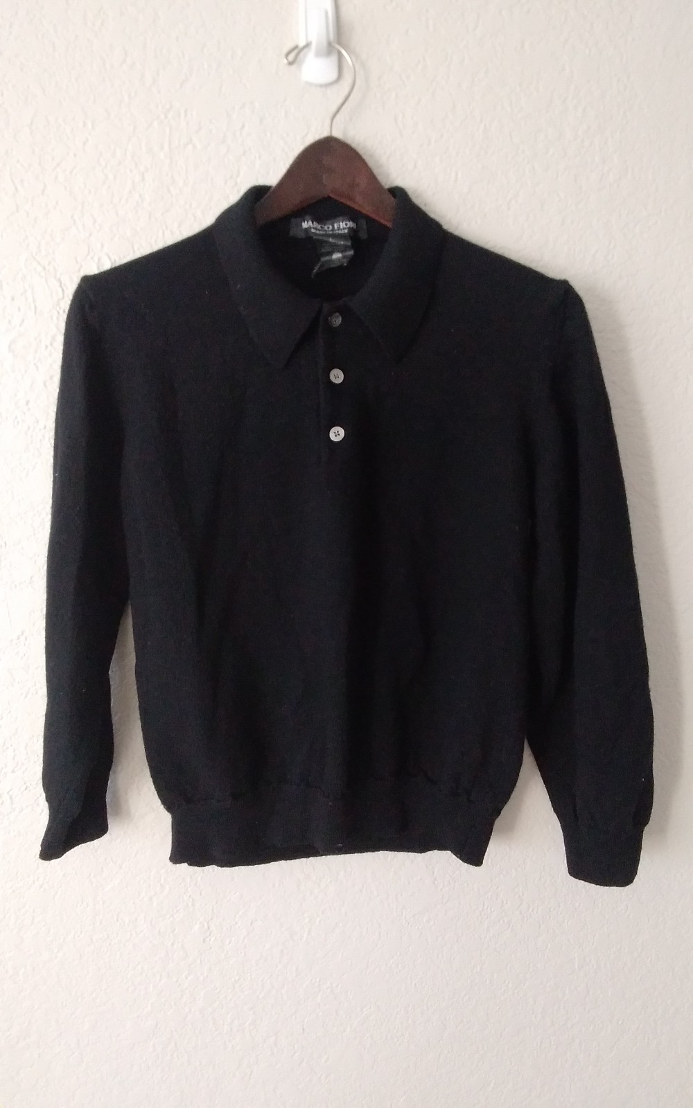 Mario Fiori Made in Italy Merino wool knit collar sweater black pullover