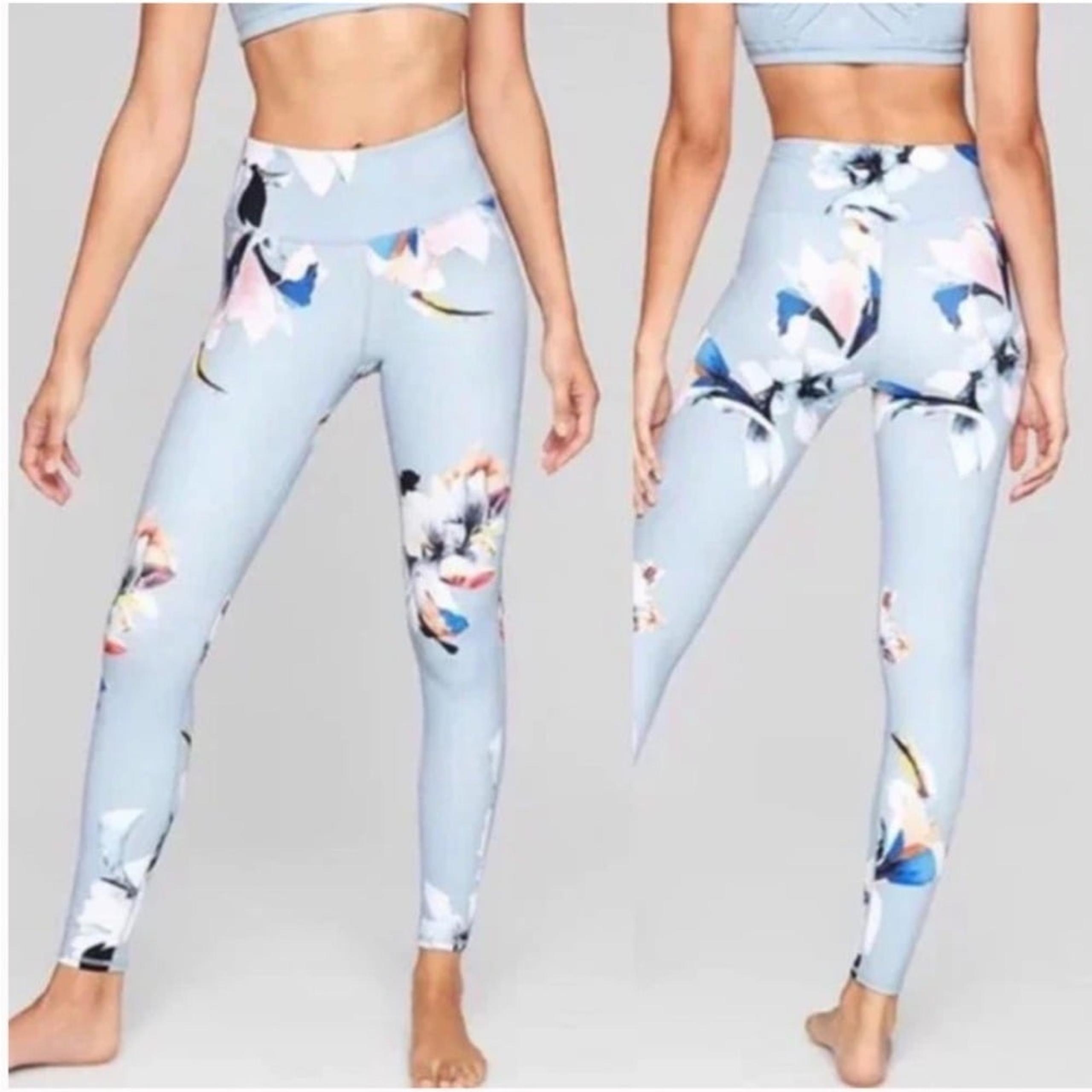 Athleta Floral Leggings Women's Size Small Grey Flowers Yoga Gym Athletic