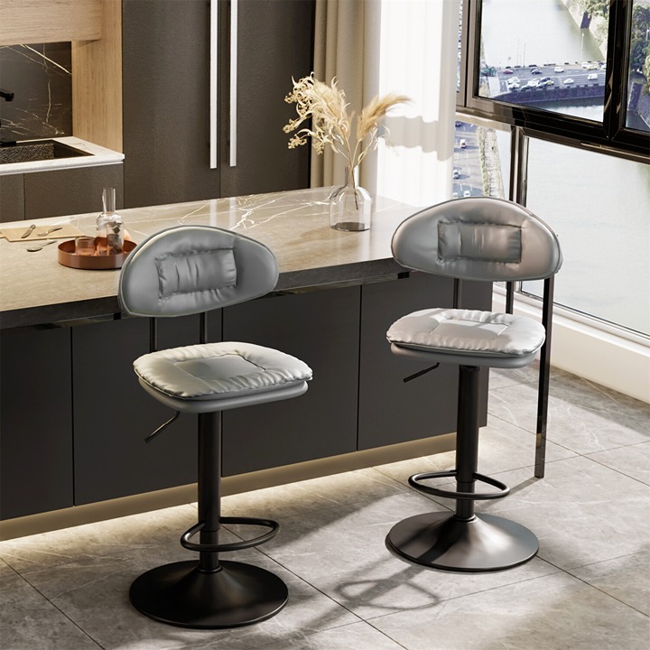 2PCS Bar Stools Swivel Adjustable Bar Chair Modern High End Leather Pub Chairs