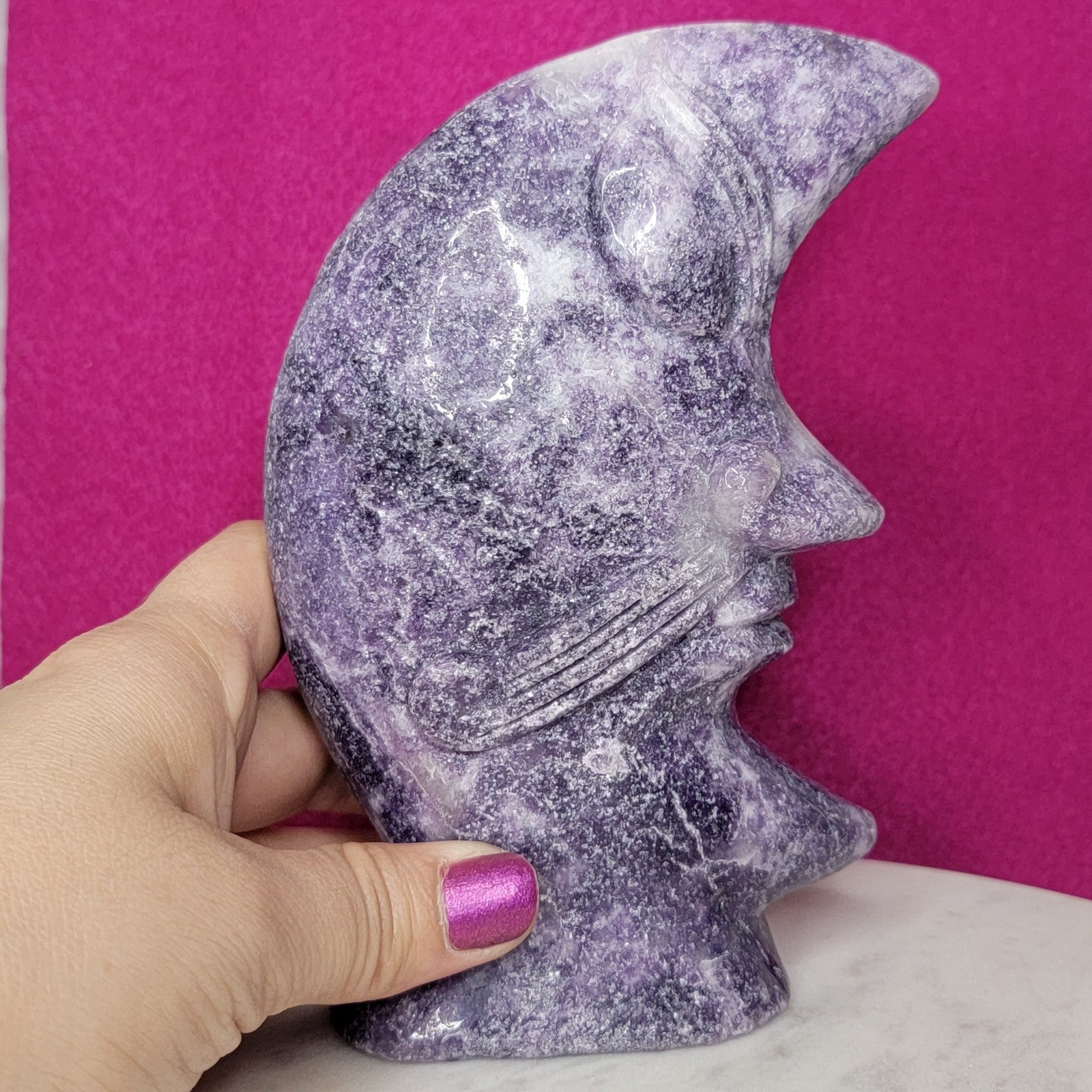 XL RARE! Amazing Crescent Moon Lepidolite Face Man Crystal