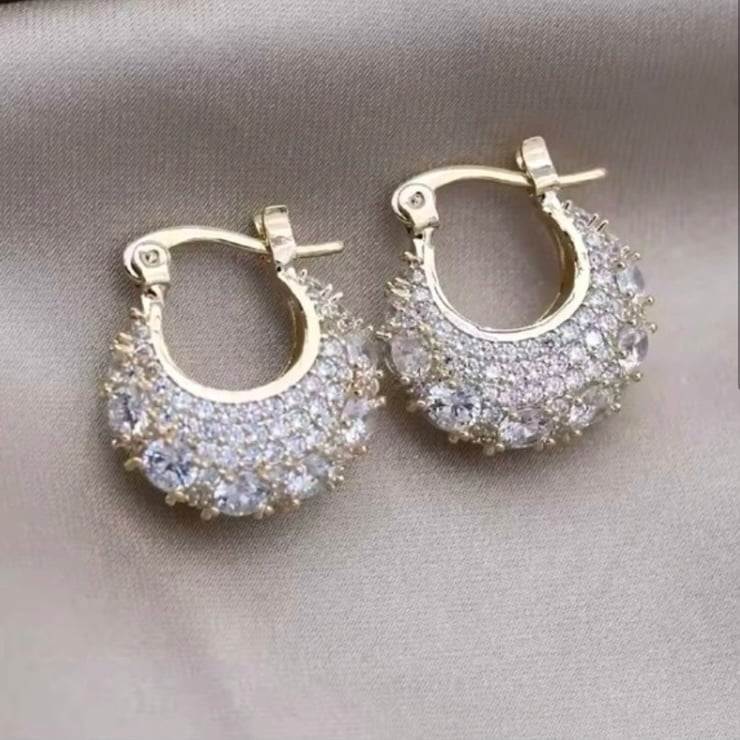 14k Gold White Sapphire Hoop Earrings