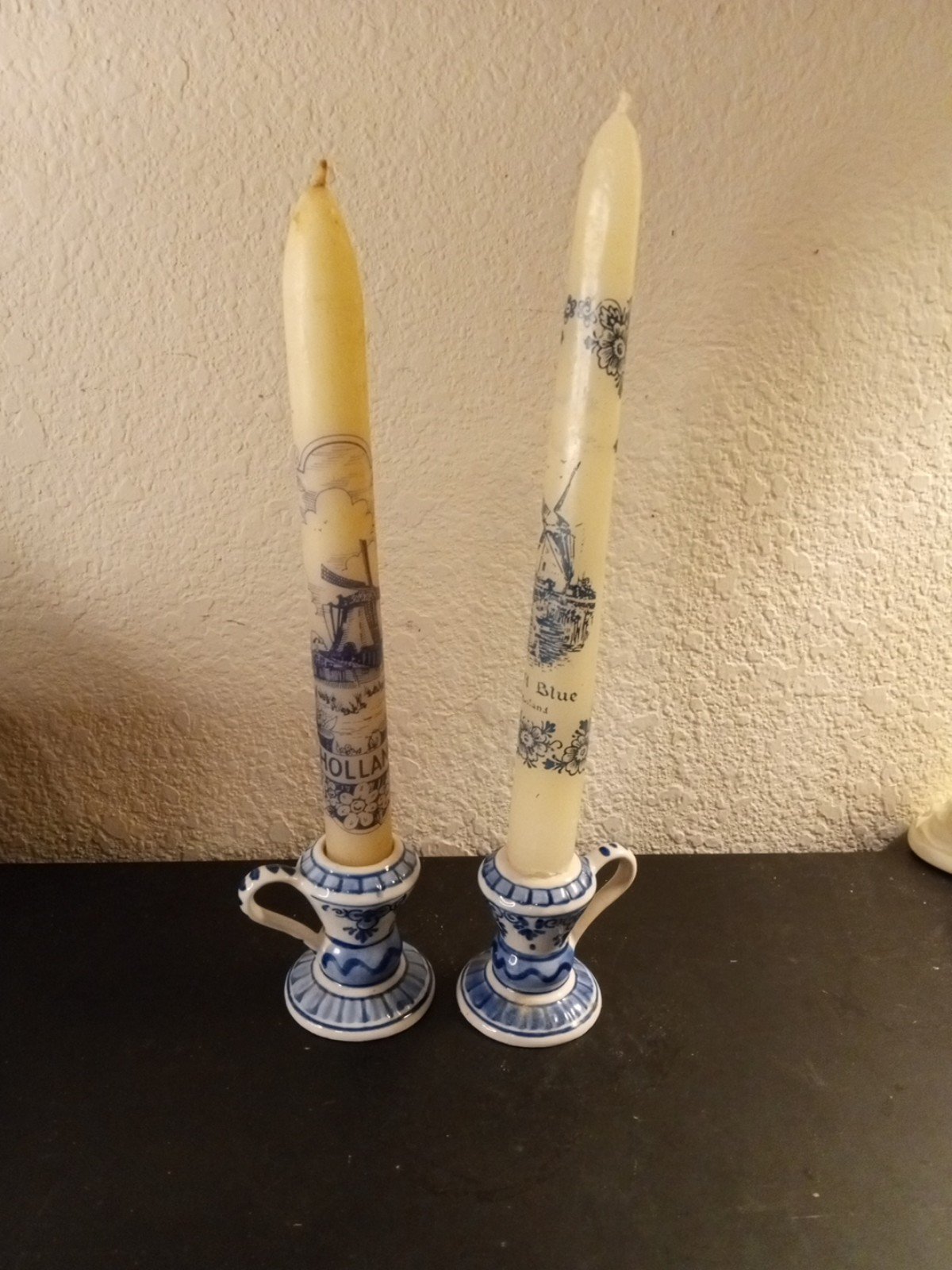 GORGEOUS VTG Pair of Royal Delfts Blue Holland 2 Chamberstick Candle Holders.