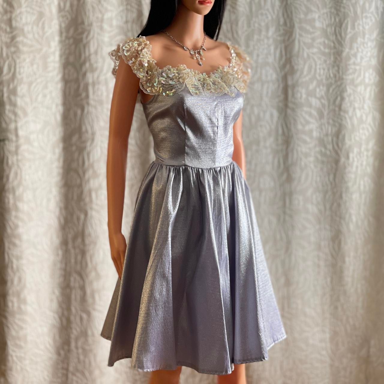 NWT Deadstock Vintage 90s Recollections Purple Metallic Lace Saloon Dress Size M