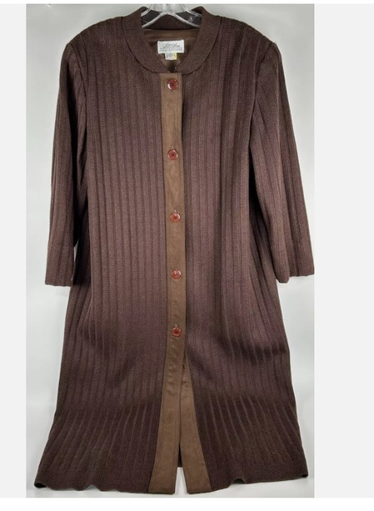 Vintage Lilli Ann Brown Long Sweater Trench Coat Sz XL Wool Suede Union Made