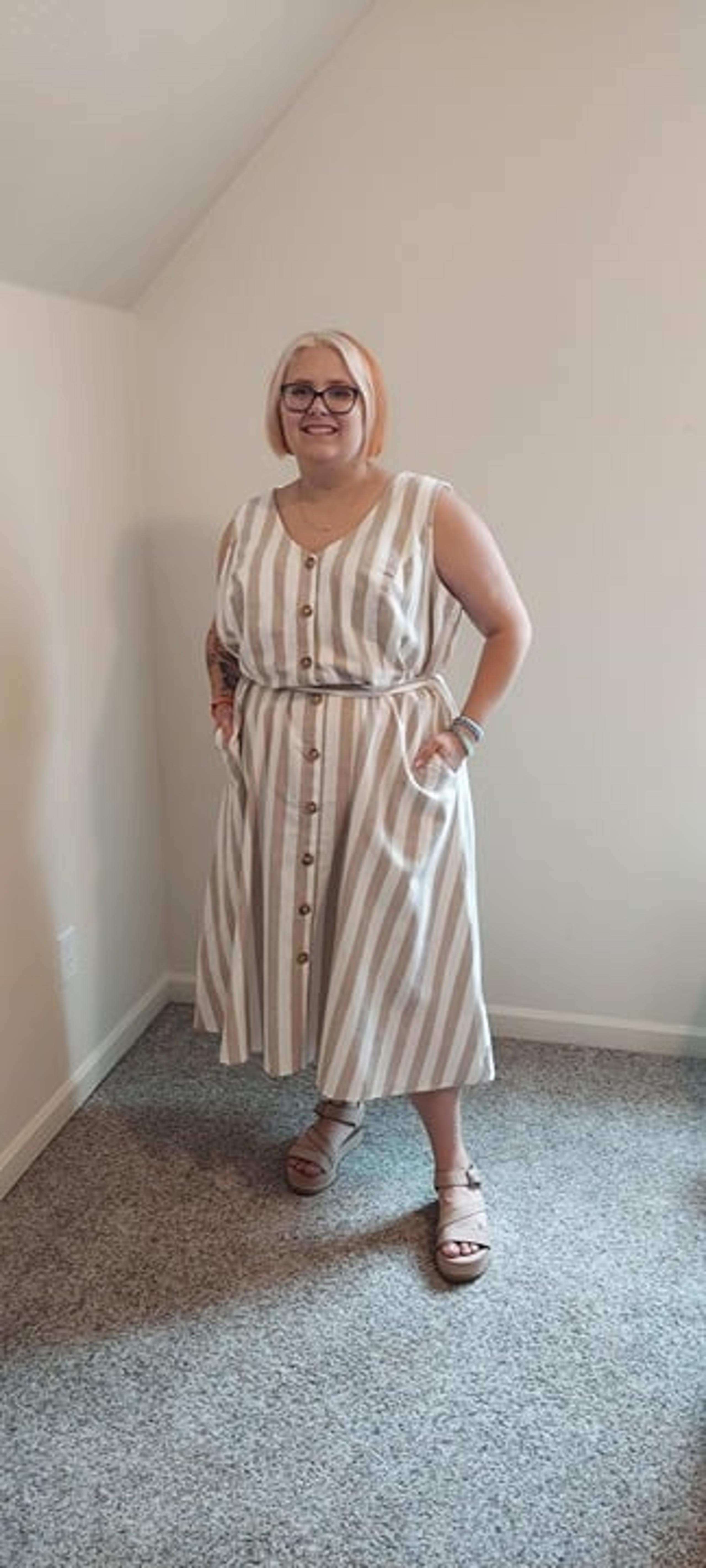 Plus Size Jessica Howard Stripped Sleeveless Button Down Tie Belt, Size 22W
