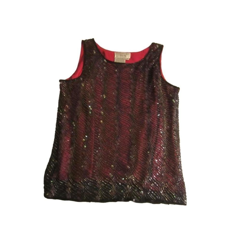 Vintage Papell Boutique Women's Beaded Evening Tank Top Red Black Size M