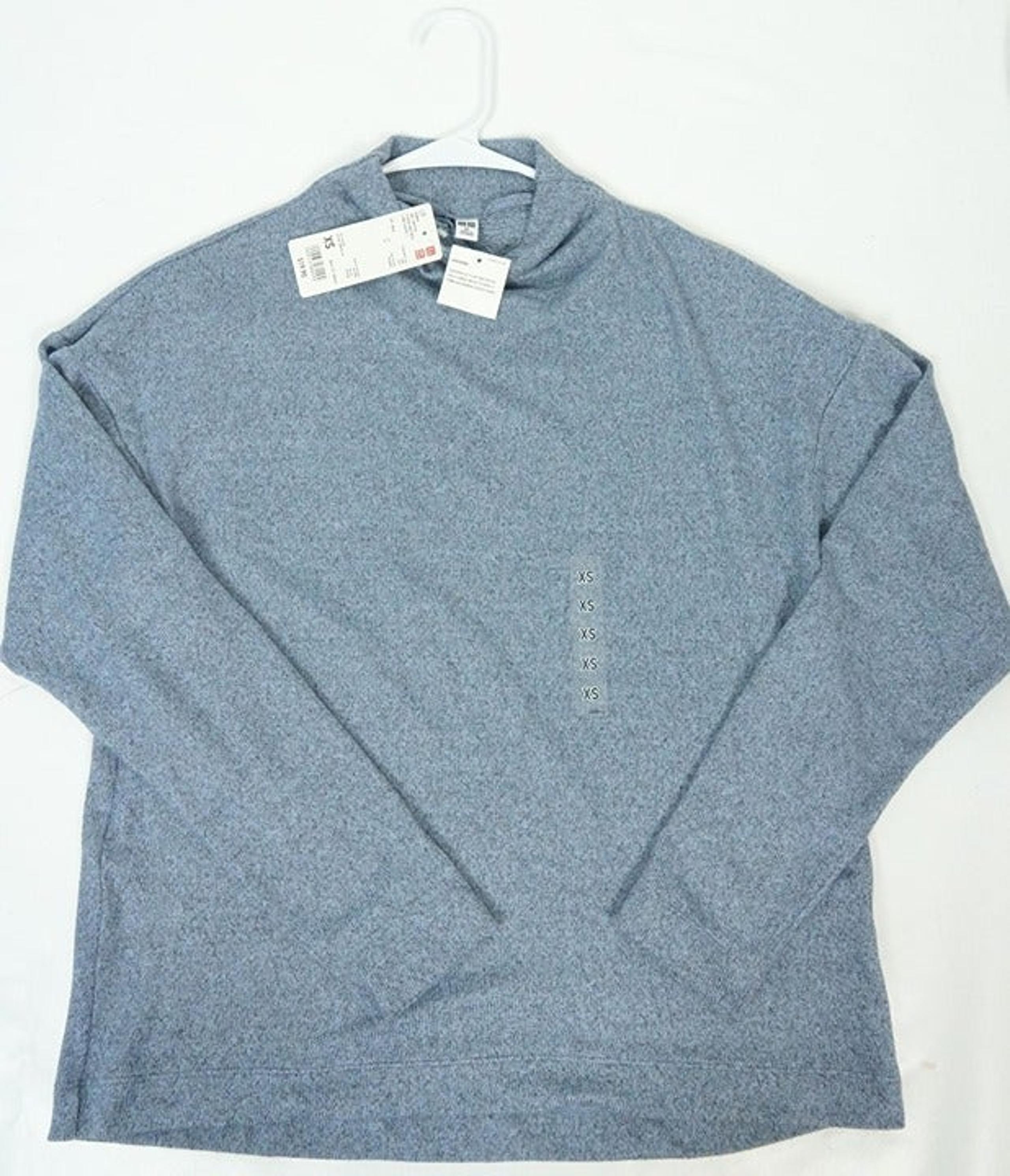 New Uniqlo Womens Blue Soft Knitted Fleece high Neck Long Sleeve Sweater sz XS