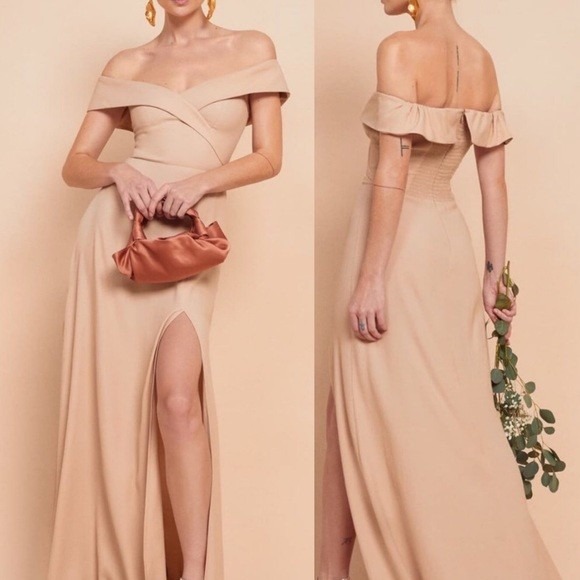 Reformation maxi dress size 2 NEW Redford off shoulder bridesmaid Champagne 388