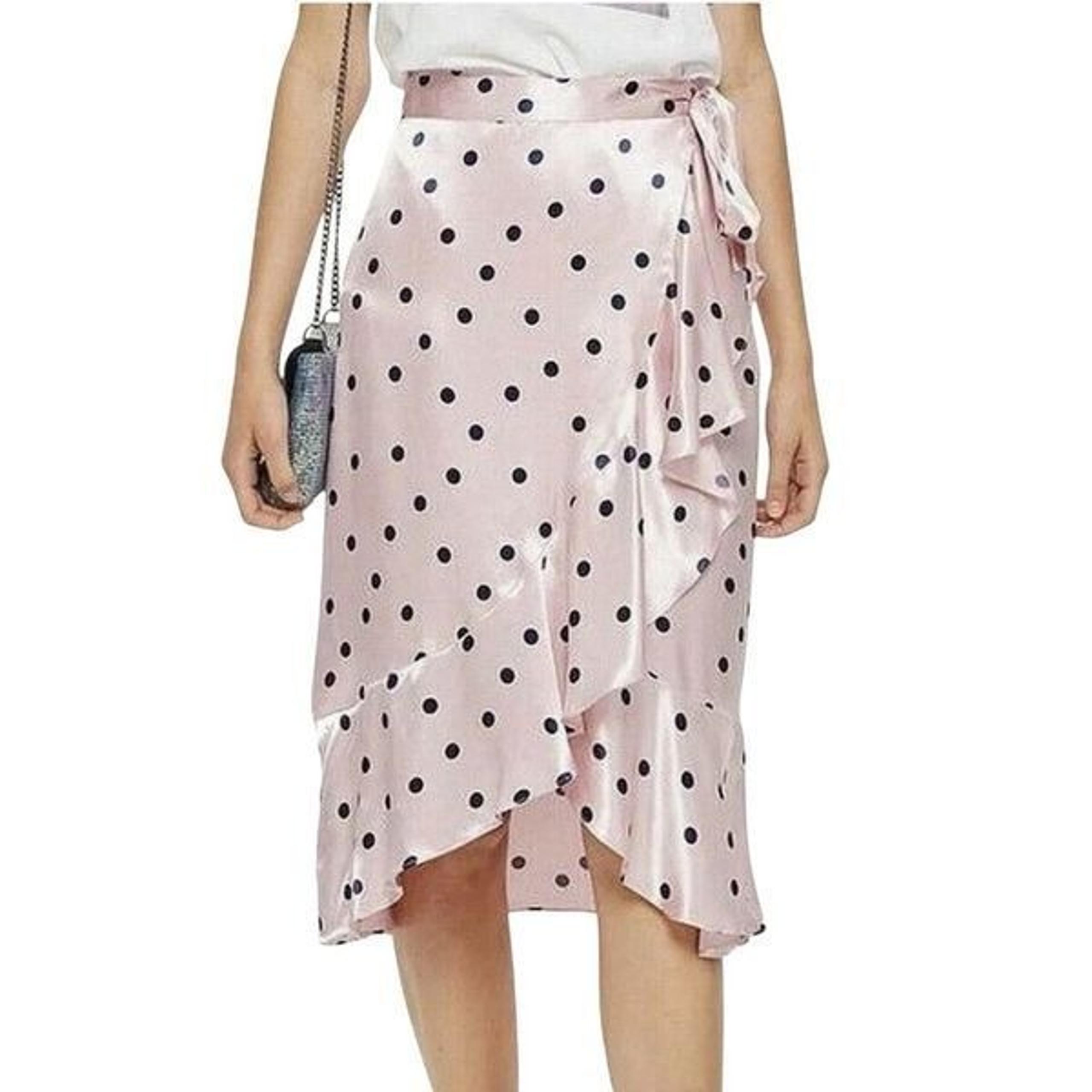 TopShop pink navy polka dot wrap ruffle skirt 6
