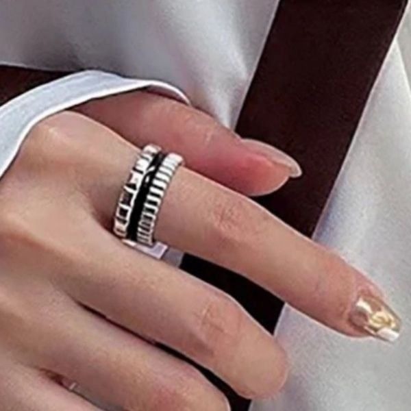 The Black Stripe Ring Adjustable in 925 silver antiqued